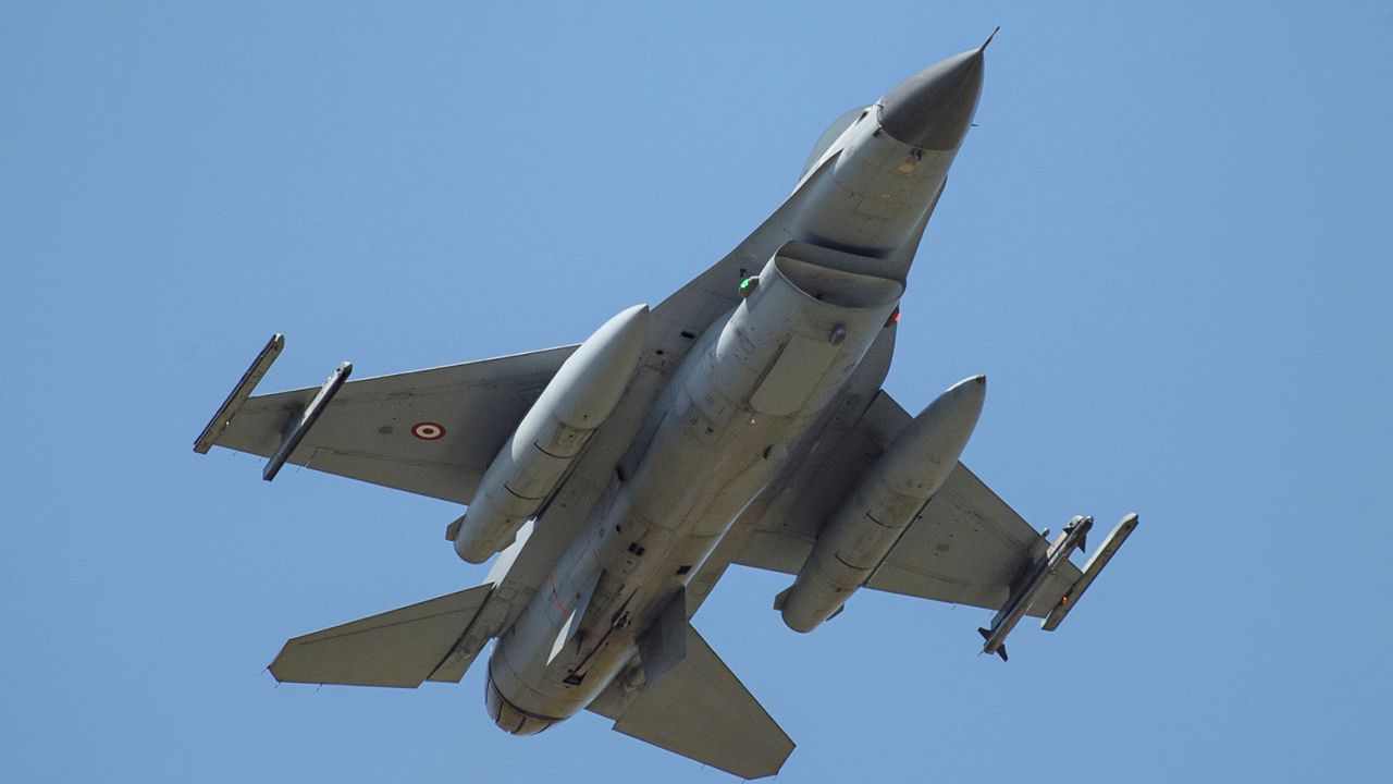 An F-16 fighter airplane takes off from the Schleswig-Jagel Air Base in Jagel, Germany, on June 12 during the Air Defender 2023 exercise.